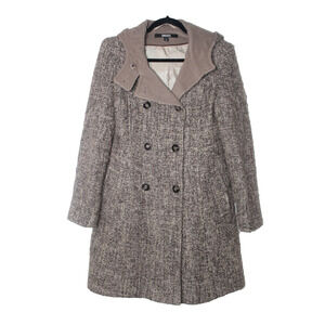 DKNY Women's Tweed Wool Blend Peacoat Size 4 Brown Double Breasted Winter Coat